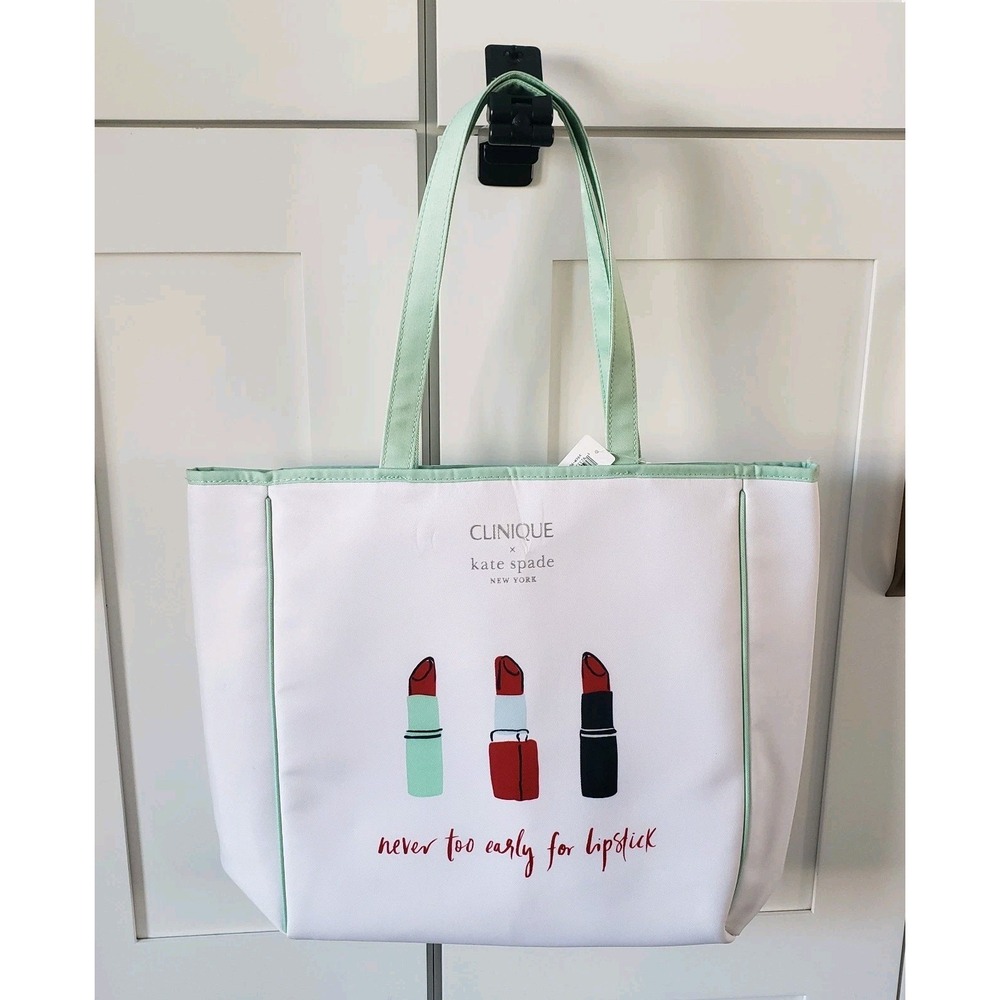 Clinique x Kate Spade Tote Large White Lipstick Print Travel Shoulder Bag Gift